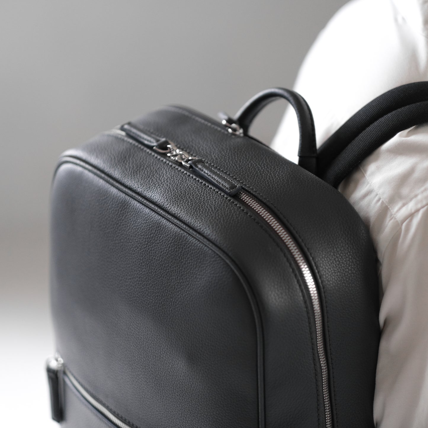 <アウトレット>Full Grain Leather Backpack（Black-Nylon）