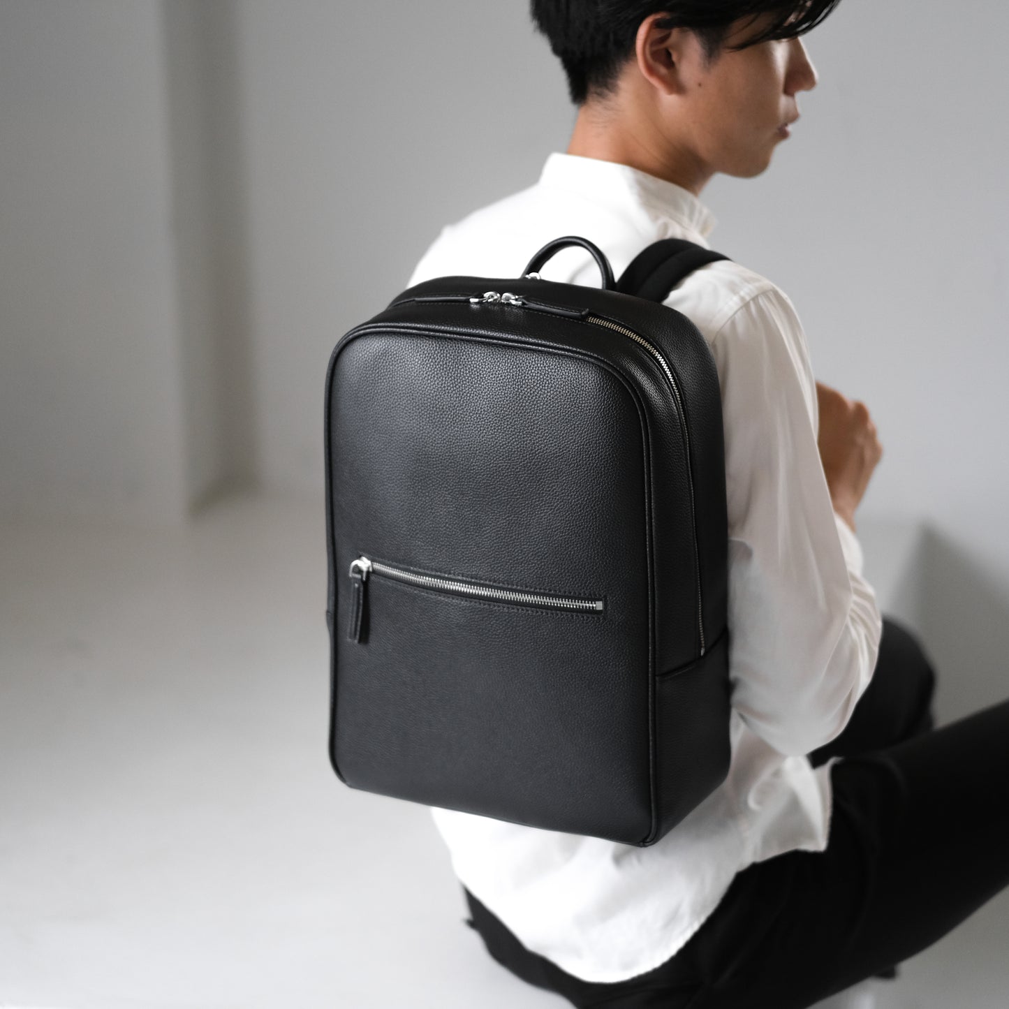 <アウトレット>Full Grain Leather Backpack（Black-Nylon）