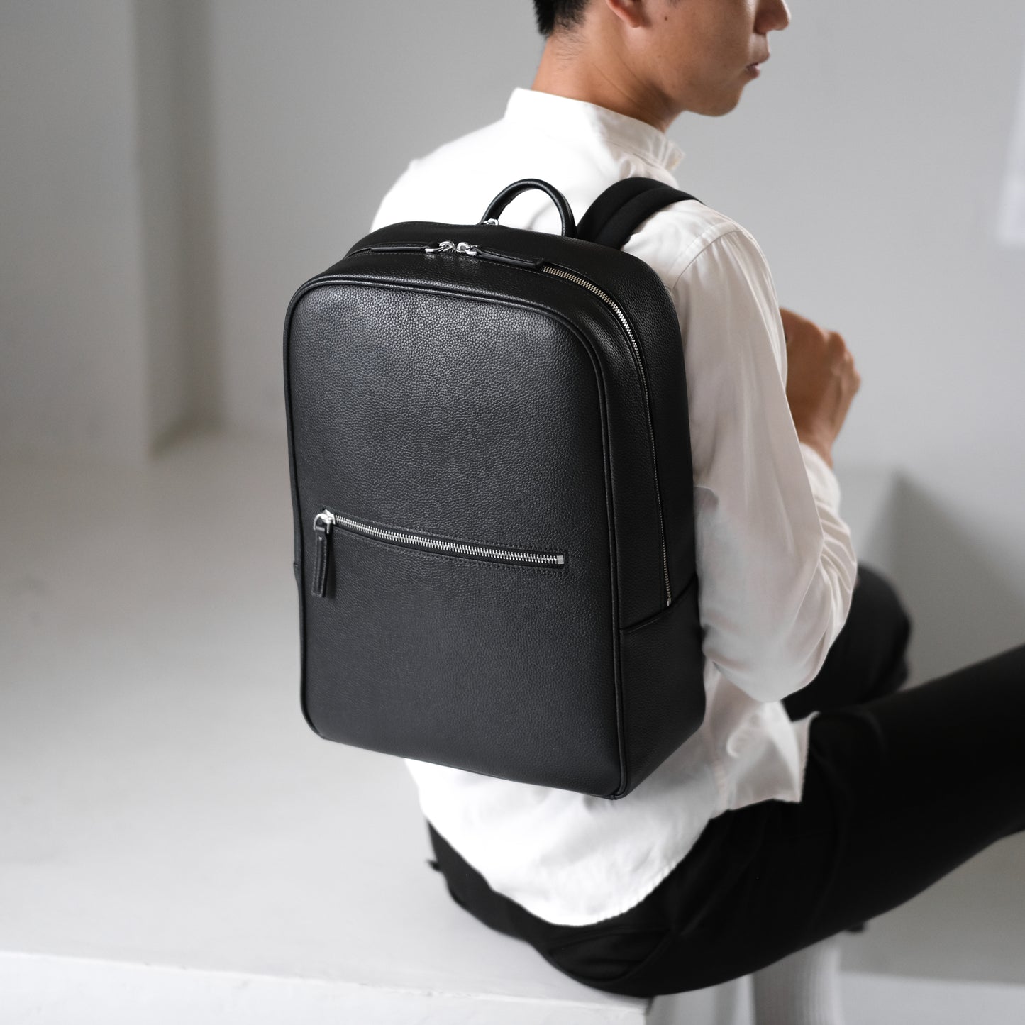 <アウトレット>Full Grain Leather Backpack（Black-Nylon）