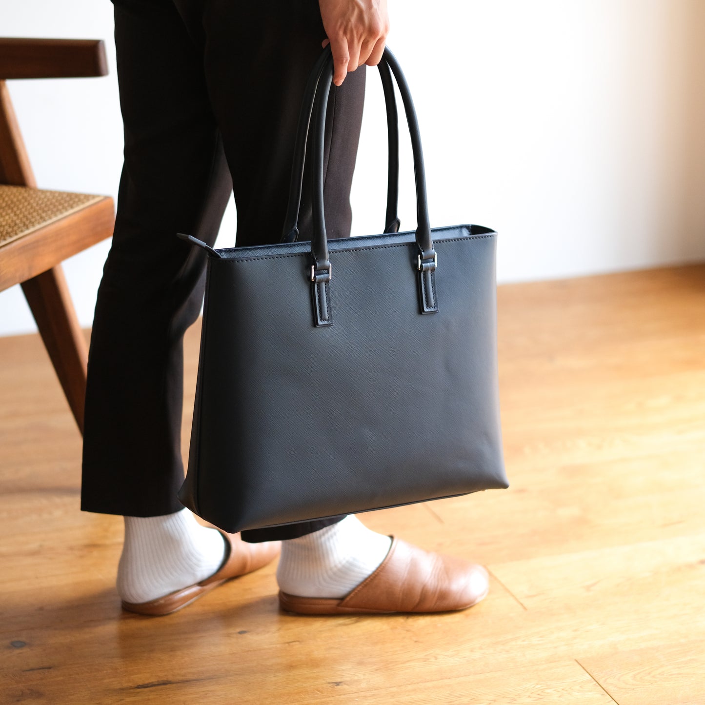 <アウトレット>Italian Saffiano Leather Tote (Navy)