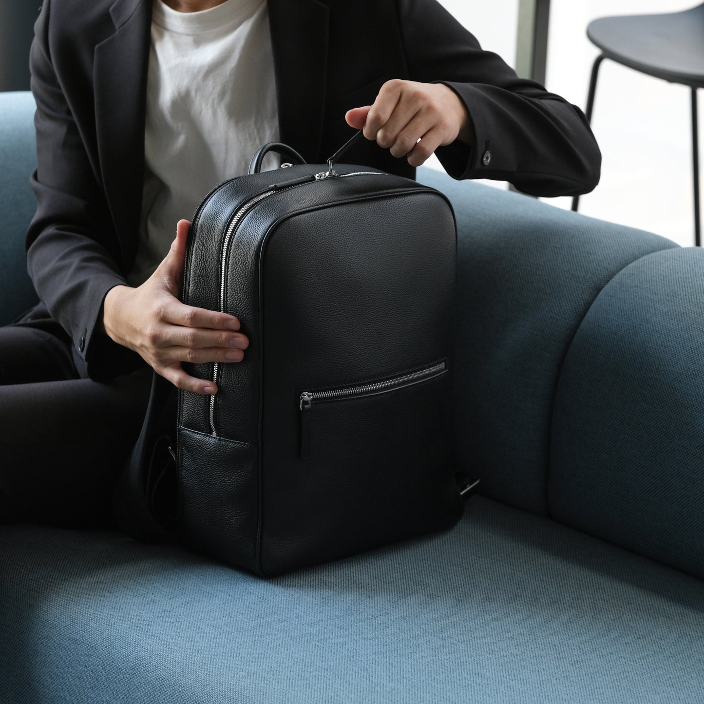 <アウトレット>Full Grain Leather Backpack（Black-Nylon）