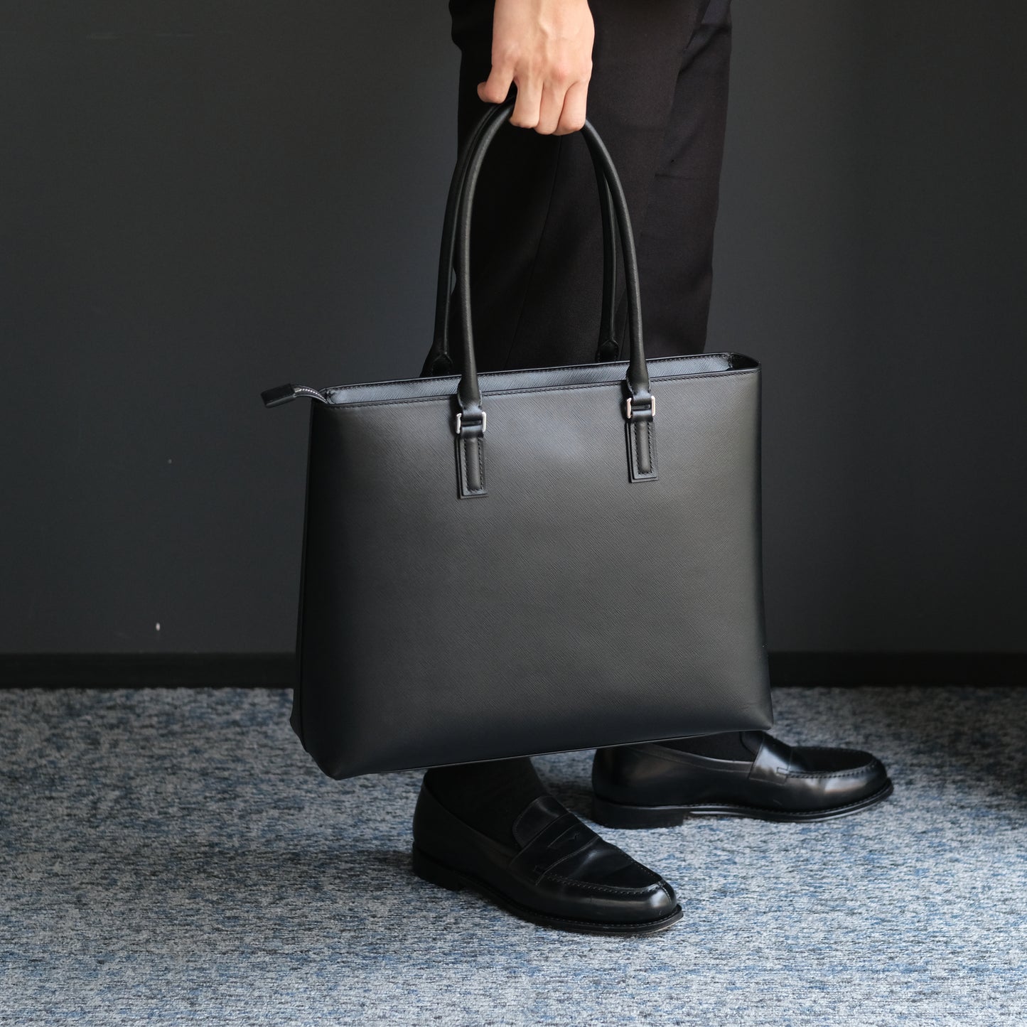 <アウトレット>Italian Saffiano Leather Tote (Black)