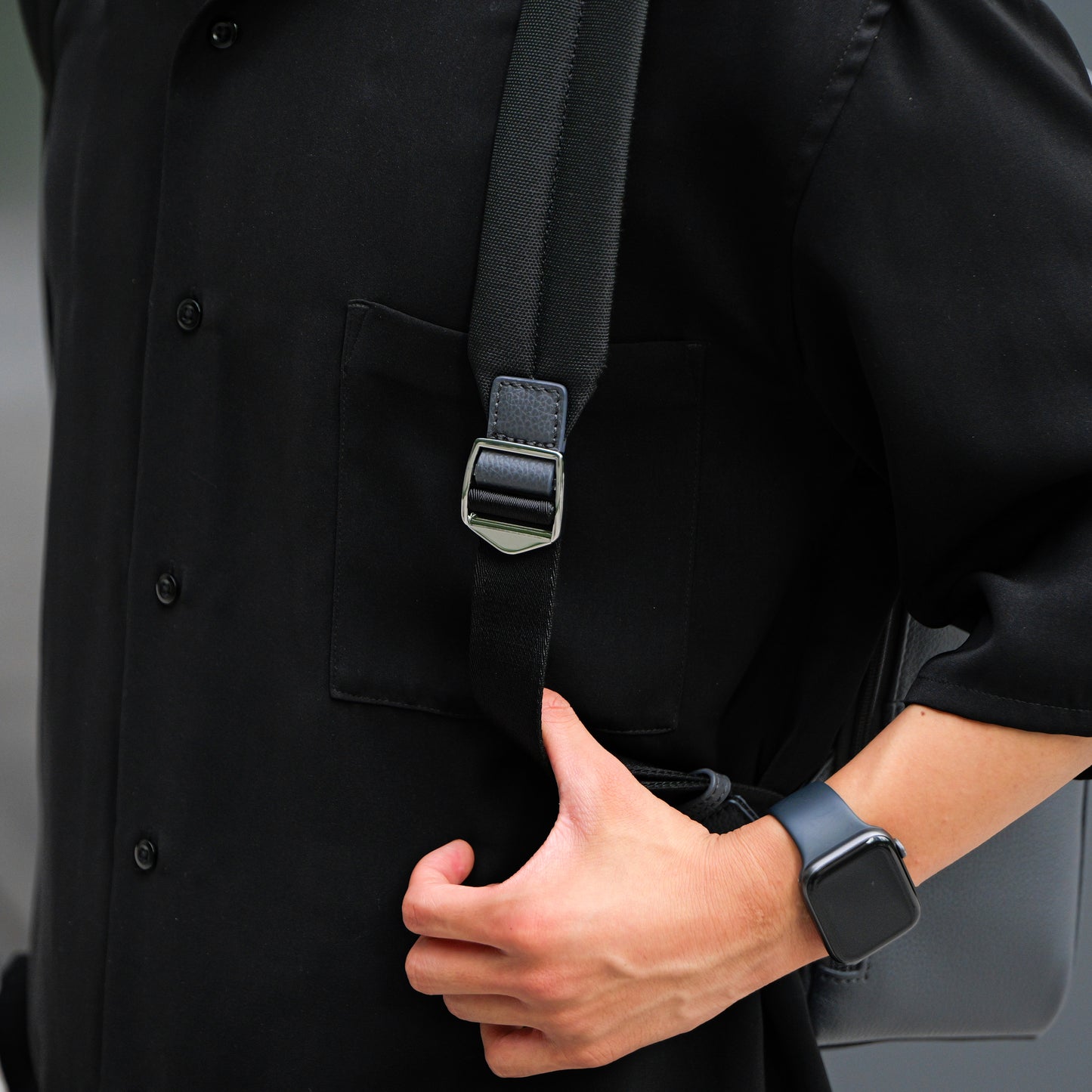 <アウトレット>Full Grain Leather Backpack (Grey-Nylon)